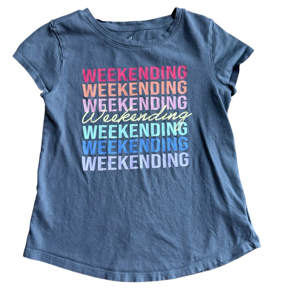Gap Kids Girls T-shirt Size Large Gray Organic Cotton Weekending Graphic Tee